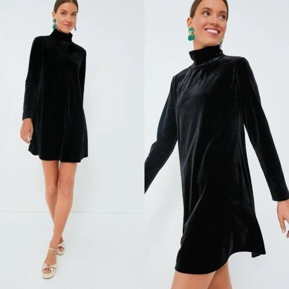 Pomander Place NEW Black Velvet Long Sleeve Mottershead Mini Dress Size XS